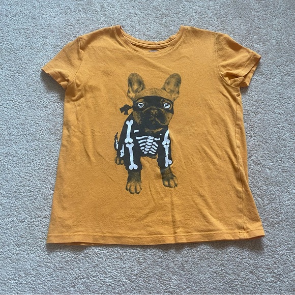 3 for $15 Glow In The Dark French Bull Dog Skeleton Tee Old Navy Size 6-7 Orange - Picture 3 of 14